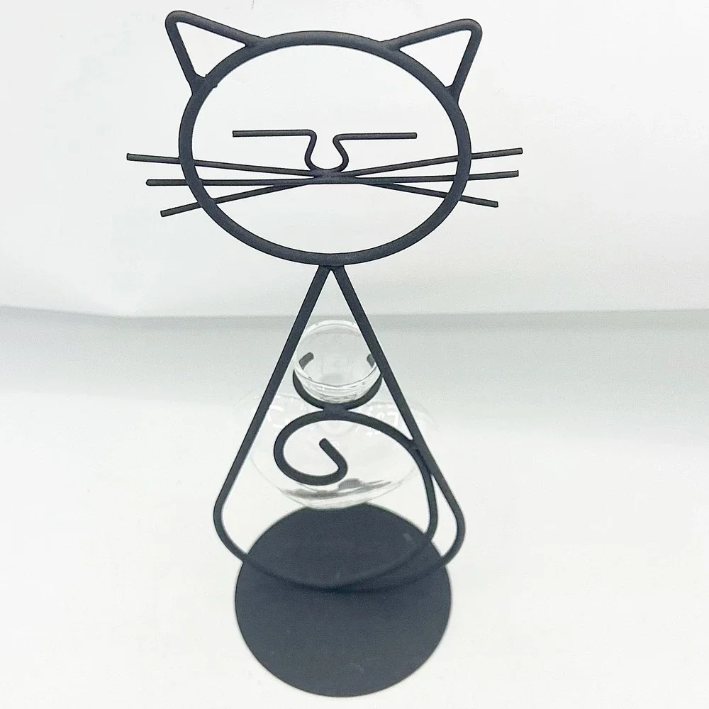 Black Metal Cat Holding Heart‎ Shaped Small Bud Vase